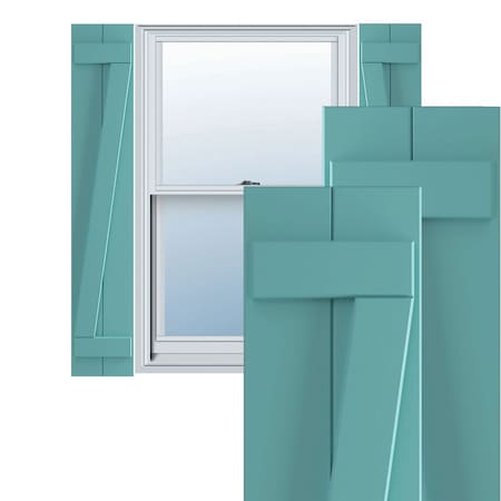 True Fit PVC, Two Board Joined Board-n-Batten Shutters W/Z-Bar, Pure Turquoise , 10 3/4W X 75H